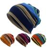Unisex Winter 2 In 1 Striped Print Double Layer Neck Scarf Beanie Cap Turban Hat