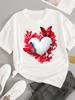 (Asian Size) trend love flower Short Sleeve T-shirts Women's Top T Female Print  Fashion O-neck Casual Clothing  Graphic Tee