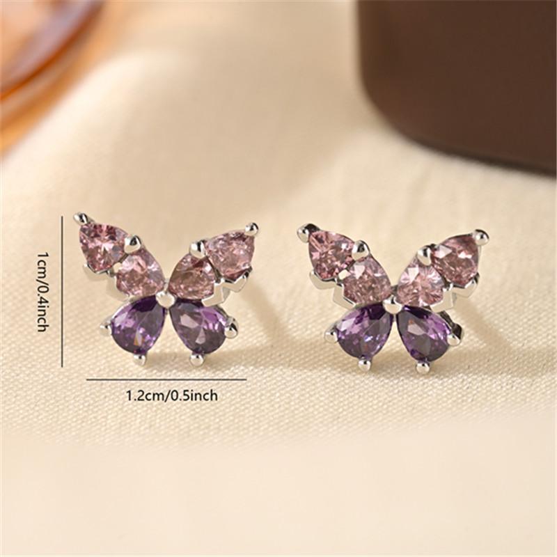 9925 Sterling Silver Exquisite Purple Zircon Butterfly Earrings for Women French Romantic Wedding Accessories Gift