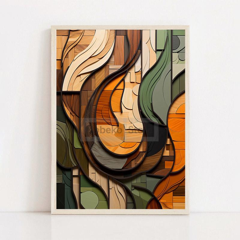 Boho Wood Shapes Botanical Poster Earth Tones Prints Canvas Painting Wall Art Pictures Home Room Organic Textures Modern Decor