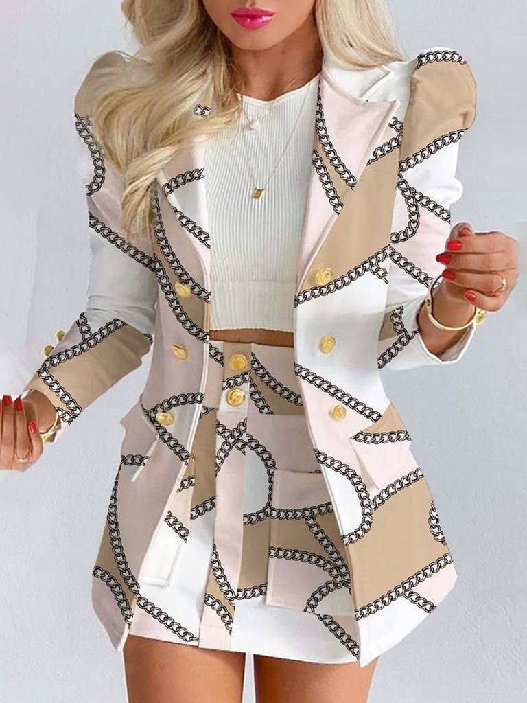 Set Moda Donna Primavera/Autunno Chic a Quadri Floreale Casual Gonna Corta Completo Due Pezzi
