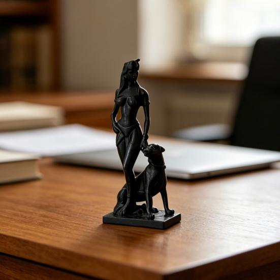 3D Printed Women And Dog Figurine, Egyptian Goddess Dog Sculpture, Collectible Tabletop Statue for Living Room Bedroom Bookshelf, Desk Decor