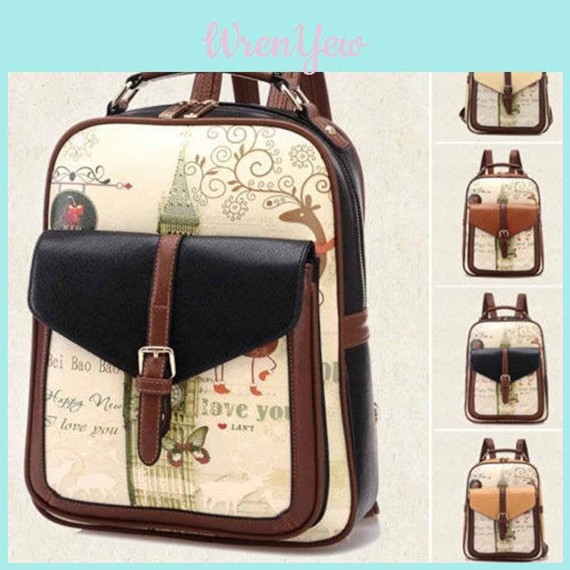 Zaino Elegante da Donna Ragazza in Pelle PU Borsa a Tracolla Vintage per Viaggio e Scuola