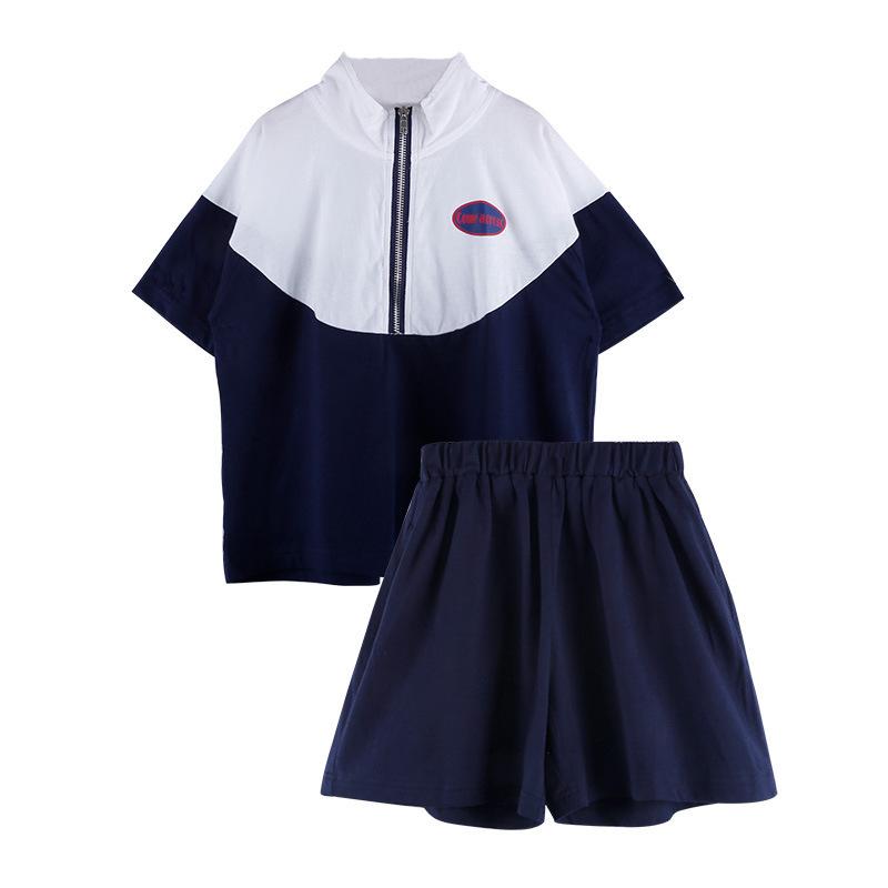 Summer Baby Girls Clothes Set Children Patchwork Zip Tshirts and Shorts 2 Pieces Outfit Kid Short Sleeve Top Bottom TrackOutfit