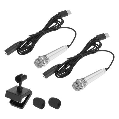 Uxcell Mini Phone Microphone with Sponge Cover for and Computer Pack of 2 Microphone, Type-C Recording, Singing, Use, Silver,