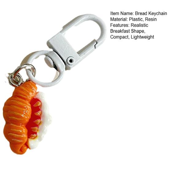 Keychain Pendant 1:1 Realistic Breakfast Food Shape Bag Charm Portable Resin Keyring with Metal Buckle