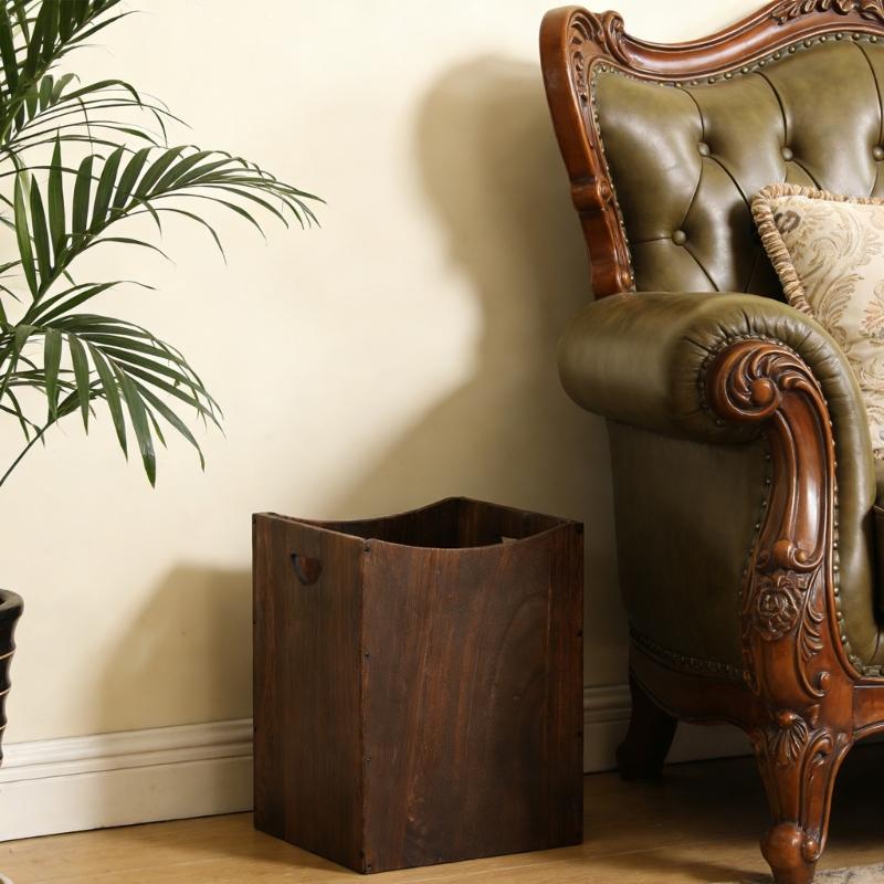 Portable Double Handle Wood Waste Basket For Easy Movement And Emptying Perfect For Home Or Offices Use