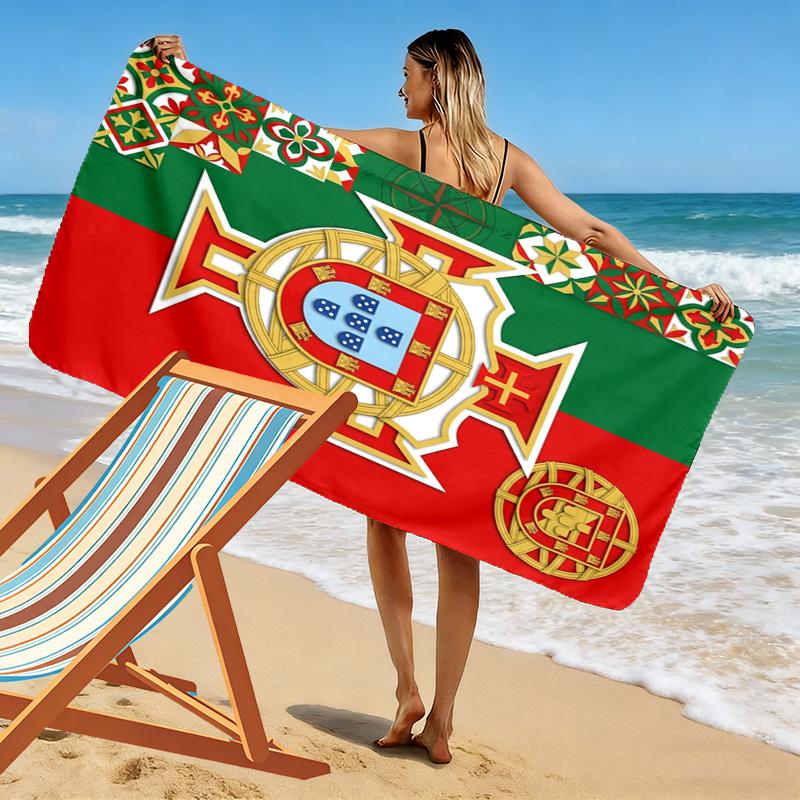 Portuguese Heritage Royal Emblem Beach Towel Beach Towel for Vacation Photos Portable for Travel Outdoor Pool Towel Seaside Absorbent Bath Towel