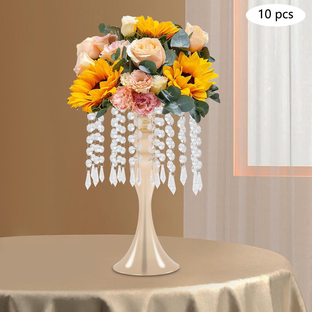 10PCS Crystal Vases, Medium Height 35cm, Elegant Glass Flower Vase for Home Decor, Wedding Display Stand, Clear Flower Holder