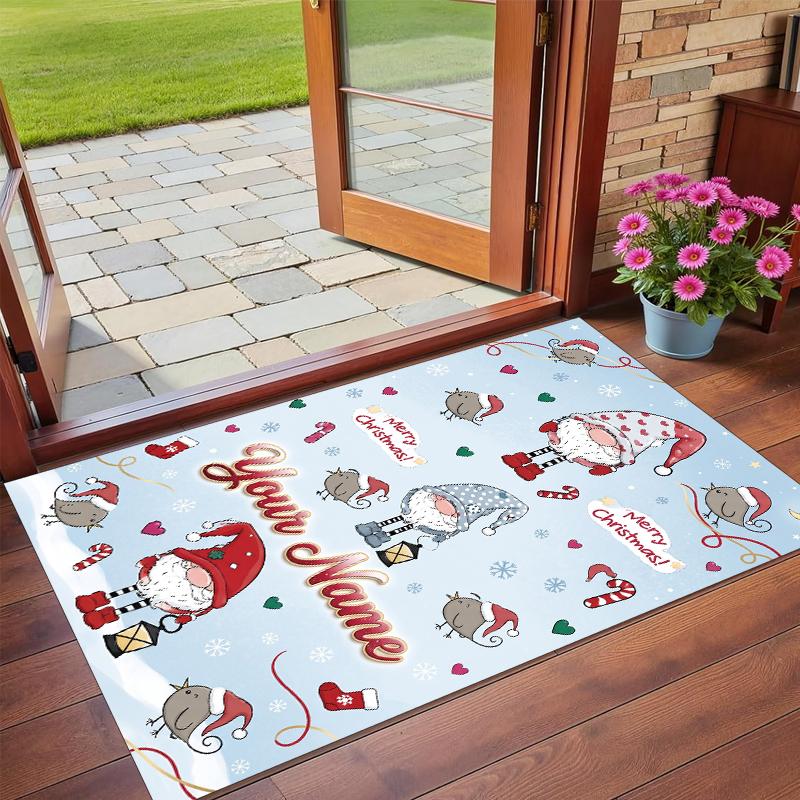 Tapis Carré Personnalisé avec Nom Imprimé de Noël Tapis de Sol Doux Antidérapant Pour Chambre à Coucher Cadeau de Fête