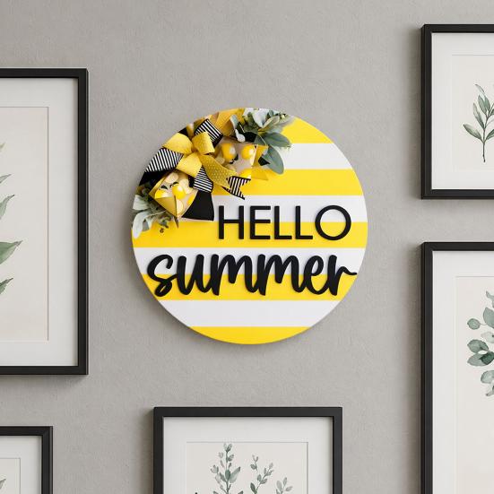 Yousheng Lemon Welcome Door Sign for Front Door, Hello Summer Wooden Hanging Sign, Farmhouse Rustic Round Wall Plaque for Entryway, Kitchen, Patio,