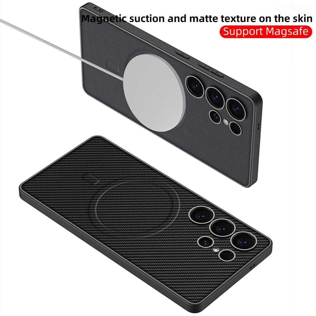 Skin Leather Hard Shell Magnetic Phone Case For Samsung Galaxy S25 S24 Plus S23 Ultra Shockproof Protective Case