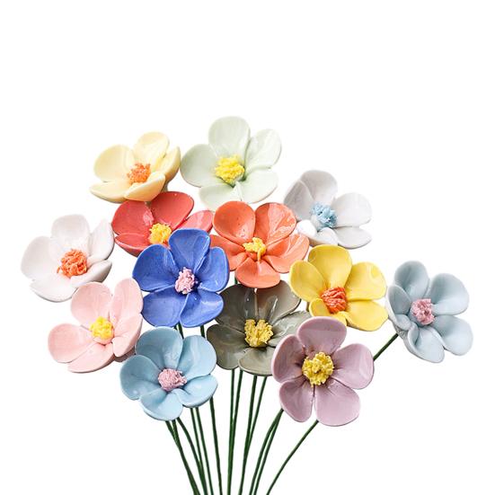 Ručně vyráběná keramická simulace květiny Realistický umělý barevný květ Dekorace Umělá květina se stonkem DIY Dekorace vázy