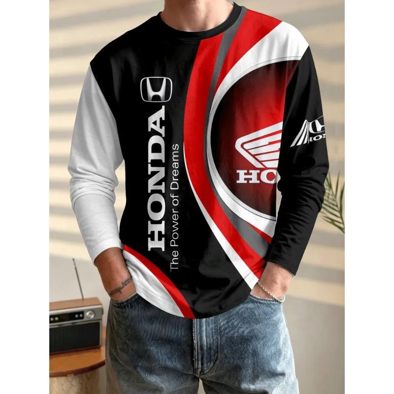 Tricou cu gât rotund și mânecă lungă, imprimat 3D, pentru bărbați, toamnă și iarnă