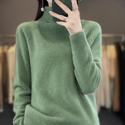 Women's Autumn Winter Thickened High Roll-Neck Drop-Shoulder Long Sleeve Pullover Sweater - Knit Base Layer Top
