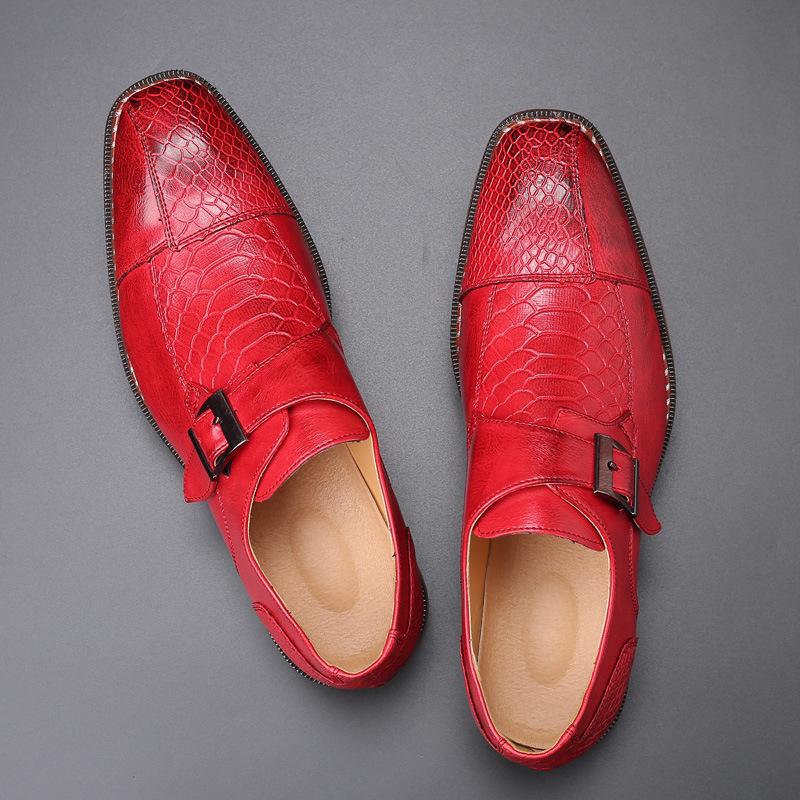 Dress leather shoes pointed flow leather shoes crocodile pattern edge buckle casual men's shoes