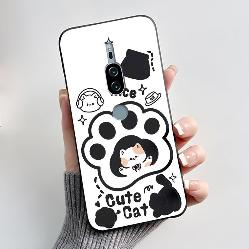 Per Sony Xperia XZ2 Premium SOV38 H8166 H8116 Custodia per Telefono Estetica Moda Gatto Carino Cartone Animato Nero Tocco Morbido Posteriore Cover in Silicone