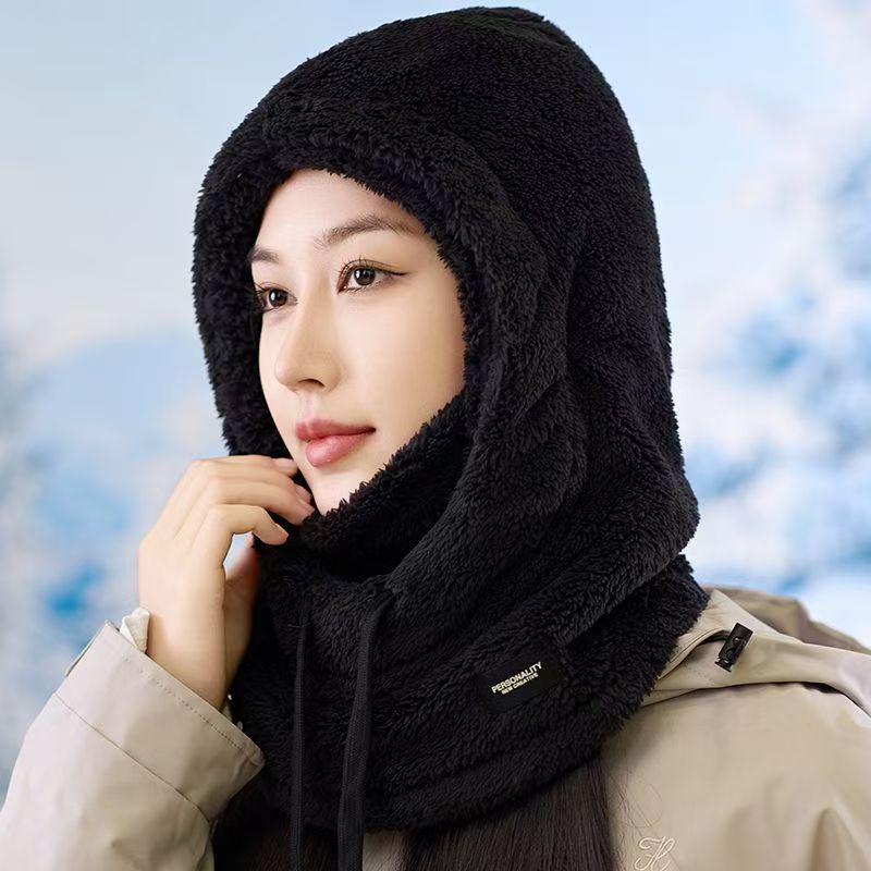 Women's Winter Plush Balaclava Hat - Windproof, Warm, Ear Protection, Plus Velvet Scarf for Electric Scooter Riding