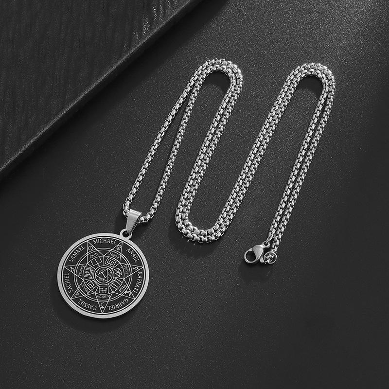 Wind Schmuck Sieben Erzengel Amulett Retro Siebenzackiger Stern Charakter Anhänger Halskette