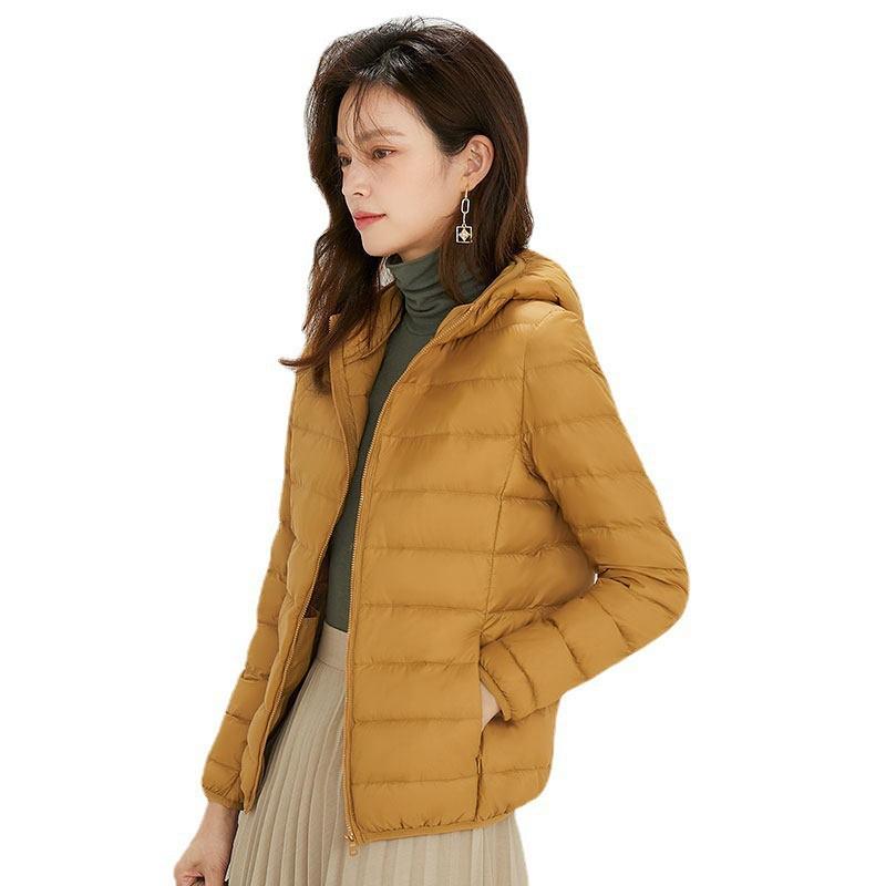 Womens Lightweight Short Down Jacket With Hood 90% White Duck Slim Fit Winter