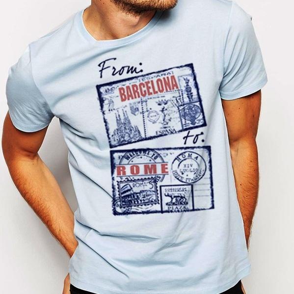 Barcelona to Rome t shirt Spain Espana Italy Roman Colosseum La Sagrada Tee M