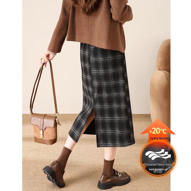 TERRE BLEUE Women s Winter High-Waisted Fleece-Lined Slit Midi Skirt XL