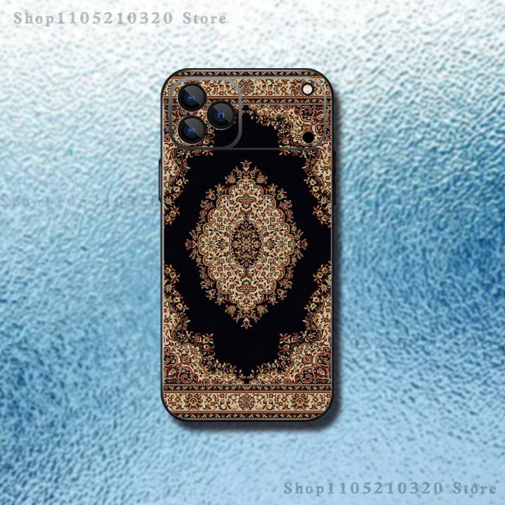 Arab Persian Carpet Floral Phone Case For iPhone 17,16,15,14,13,12,11,Pro Max,XSX,,XR,SE,Mini,8,7,Soft Silicone Black Cover