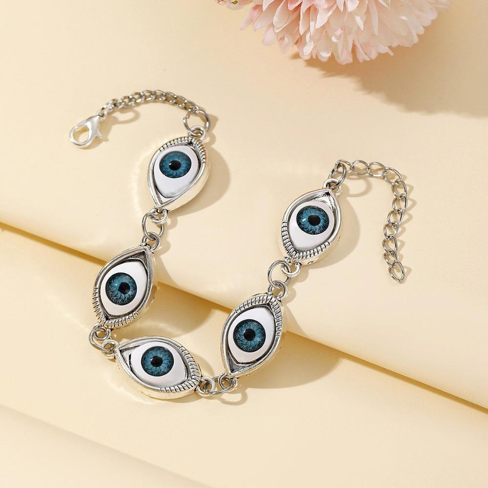 Gothic Acrylic Blue-eyed Evil Eye Bracelets for Women Men Halloween Party Retro Amulet Vampire Scary Jewelry Accessories Gifts