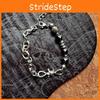 Silver Obsidian Minimalist Chain Bracelet For Unisex Street Style Handmade Geometric Design