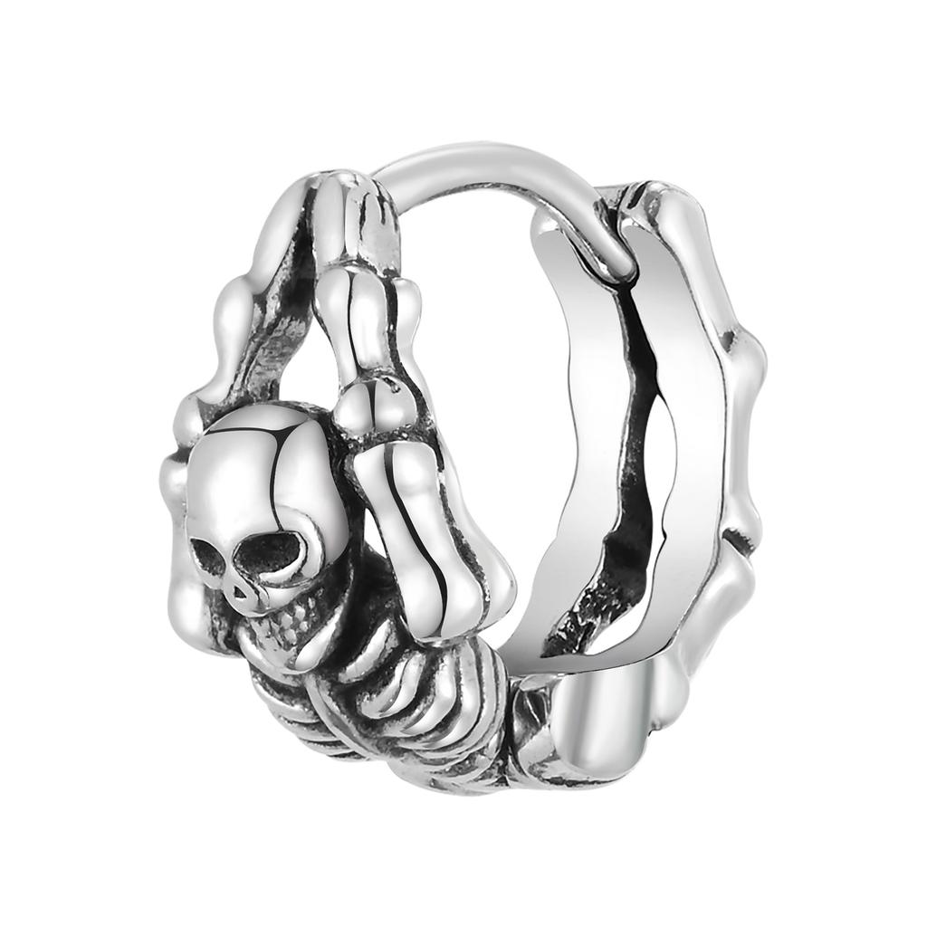 Retro Gothic Skull Earrings Stainless Steel Punk Skeleton Skull Head Hoop Earrings for Man Vintage Jewelry