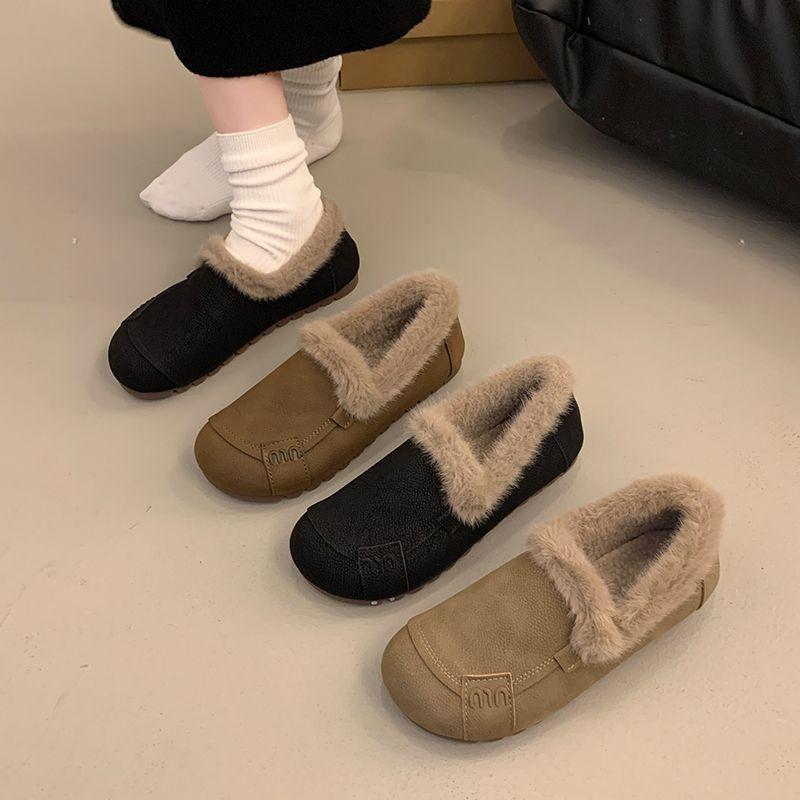 Cotton Shoes Women's Winter Wear 2025 New Winter One-pedal Fluffy Single Shoes with Velvet Flat Bottom Ugly Cute Doudou Shoes