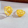 Gold Plated Peony Rhinestone Rings Ancient Copper Floral Adjustable Ring Three-dimensional Chinese Style