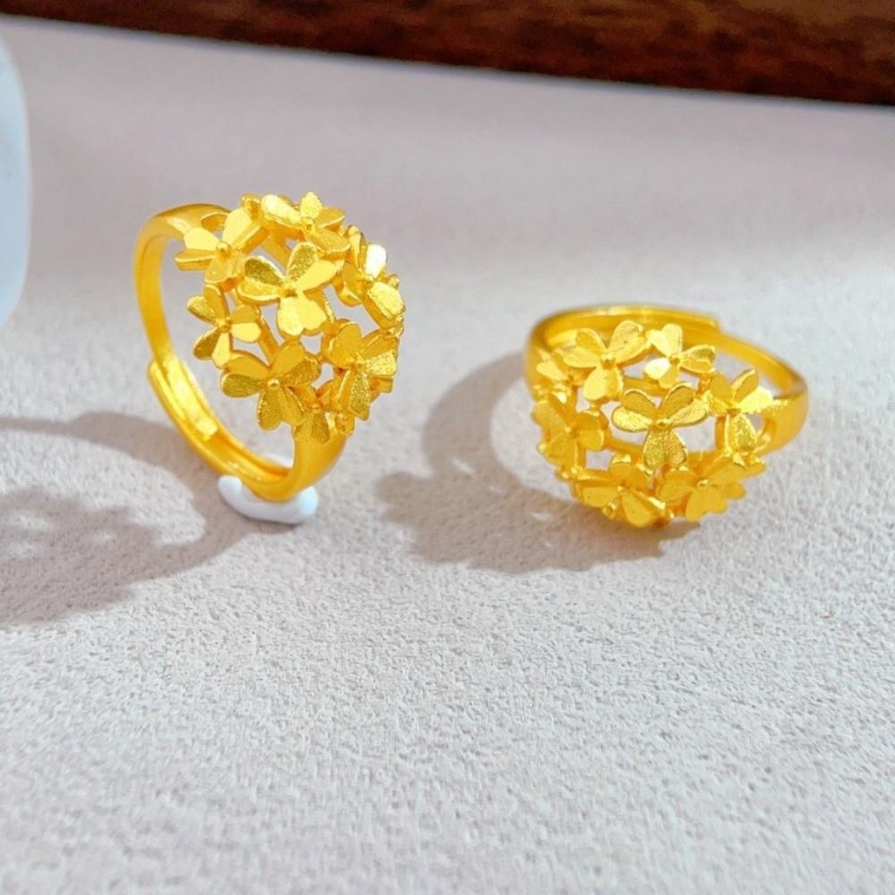 Gold Plated Peony Rhinestone Rings Ancient Copper Floral Adjustable Ring Three-dimensional Chinese Style