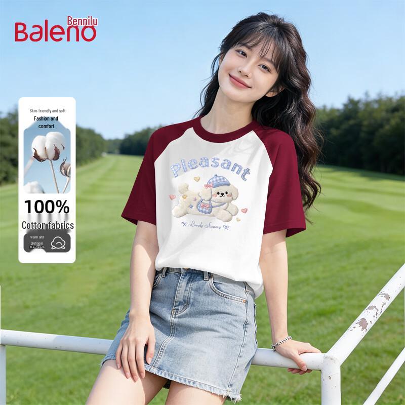Baleno Women s Cartoon Puppy Pure Cotton Raglan T-Shirt S