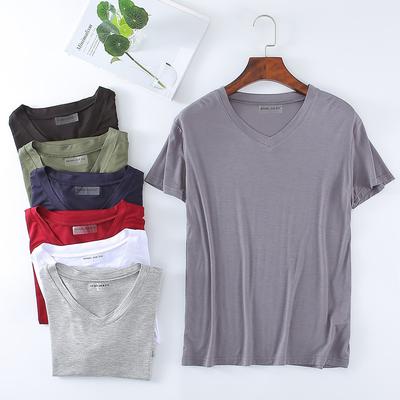 Men's Oversize Modal T-Shirt Short Sleeve V Neck T-Shirt Casual Summer Classic Basic Tee Shirts ( L-8XL)