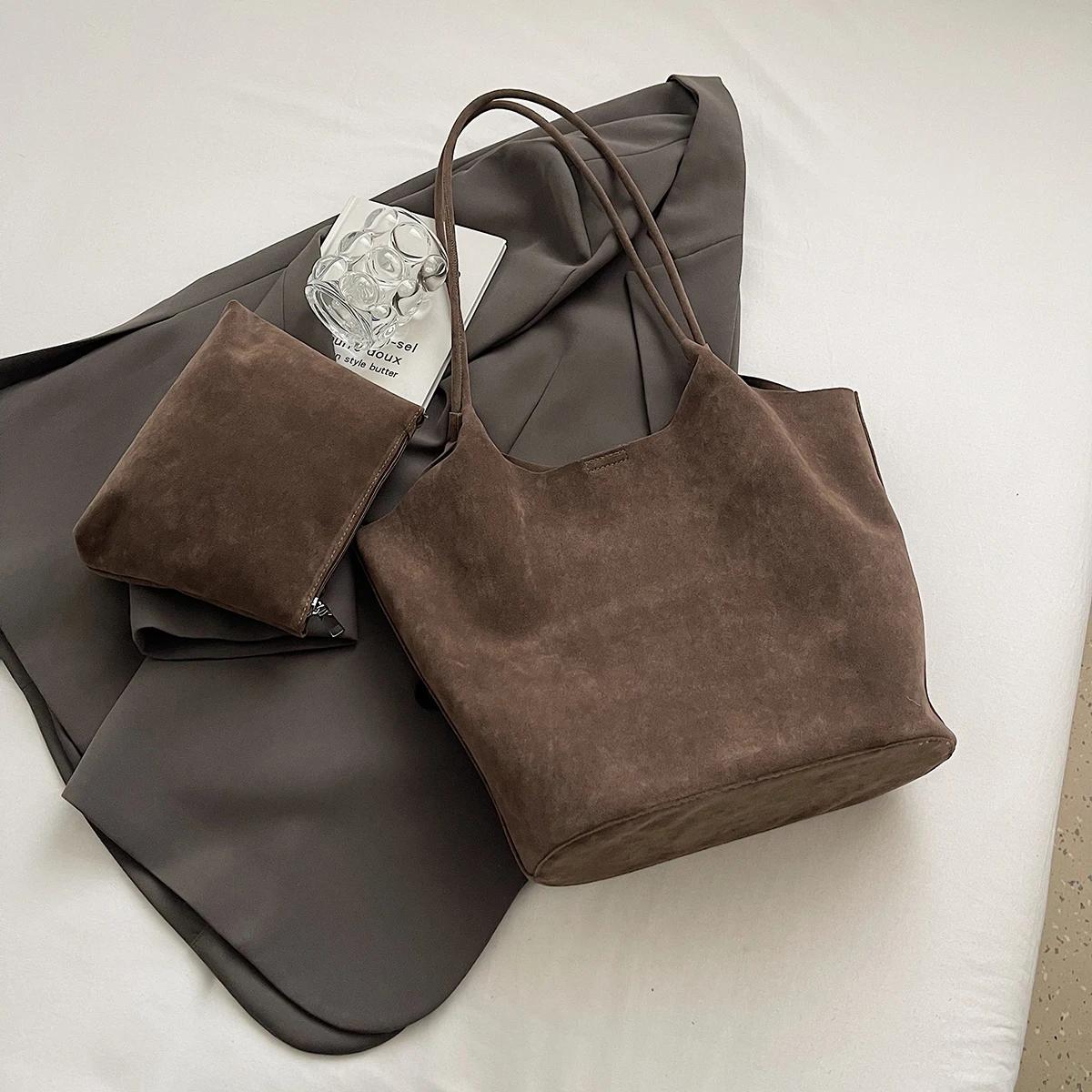 Ретро сумки через плечо из искусственной кожи для женщин 2024 года, зимняя корейская мода, женская сумка-тоут, большие женские сумки хаки