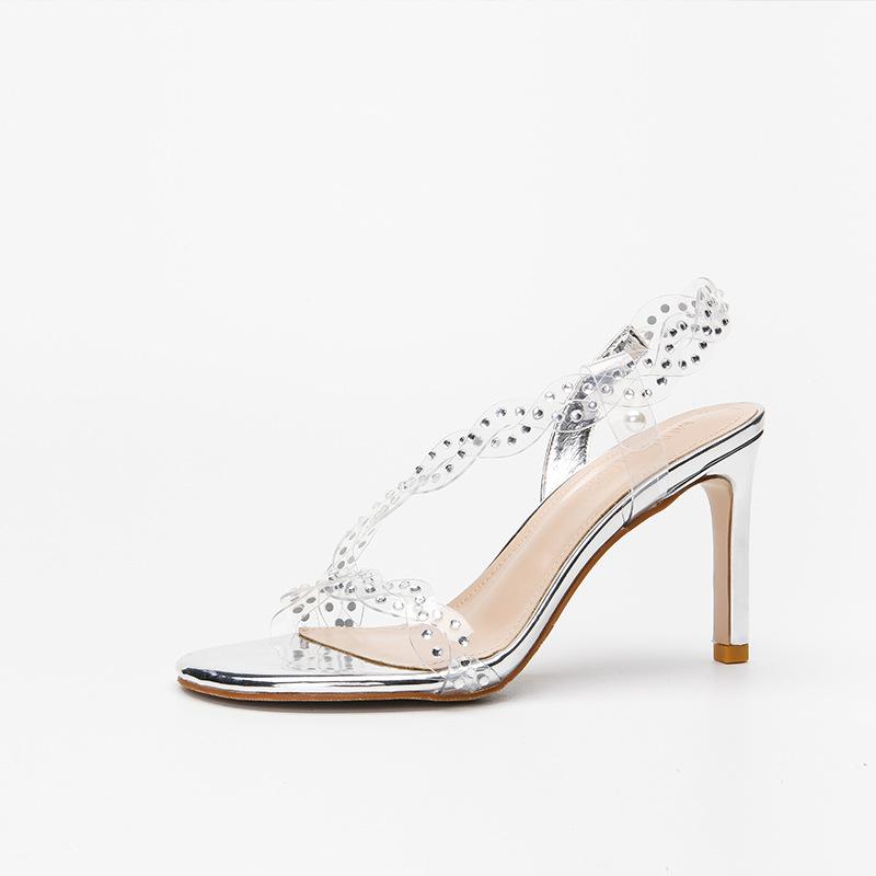 

модные летние новые женские туфли на шпильках со стразами и прозрачным кристаллом, изысканные женские модные босоножки высокого качества 40 серебряный