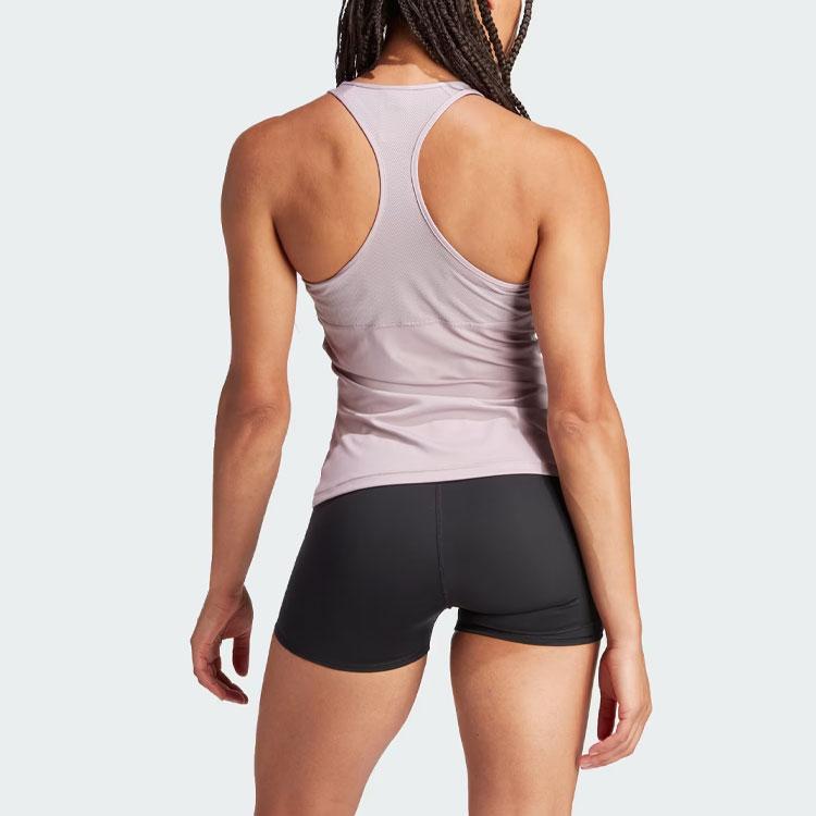 Adidas Solid Color Logo Round Neck Tank Top Women Tops Purple IT9182