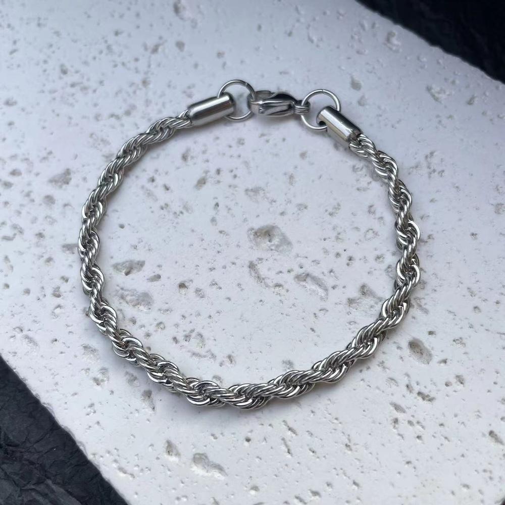 4mm Stainless Steel Twist Chain Bracelet For Men Hip Hop Titanium Steel Bracelet Retro Trendy Jewelry Women s Bracelet 3mm&7 inch