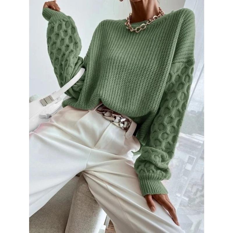 

Элегантный женский свитер-пуловер, новый длинный рукав, однотонный, осень-зима, вязаный свитер с круглым вырезом, свободные модные повседневные топы, женская одежда 1155 One Size светло-зеленый