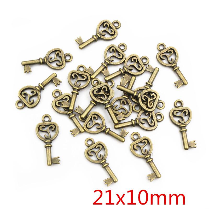 40pcs Key Charms Pendants Antique Bronze plated  Metal Retro Slower Heart Keys Charm DIY Jewelry Making Accessories Necklace
