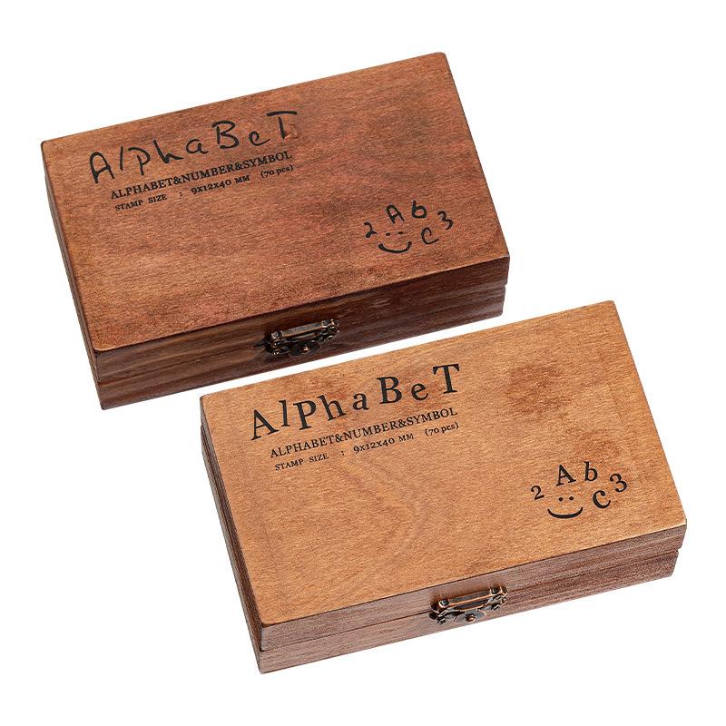 Retro English Letter & Number Decorative Stamp Set In Wooden Box, 30/42/70 Pieces