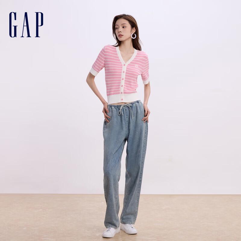 GAP Women's Embroidered Logo Color Block Stripe Knit Top