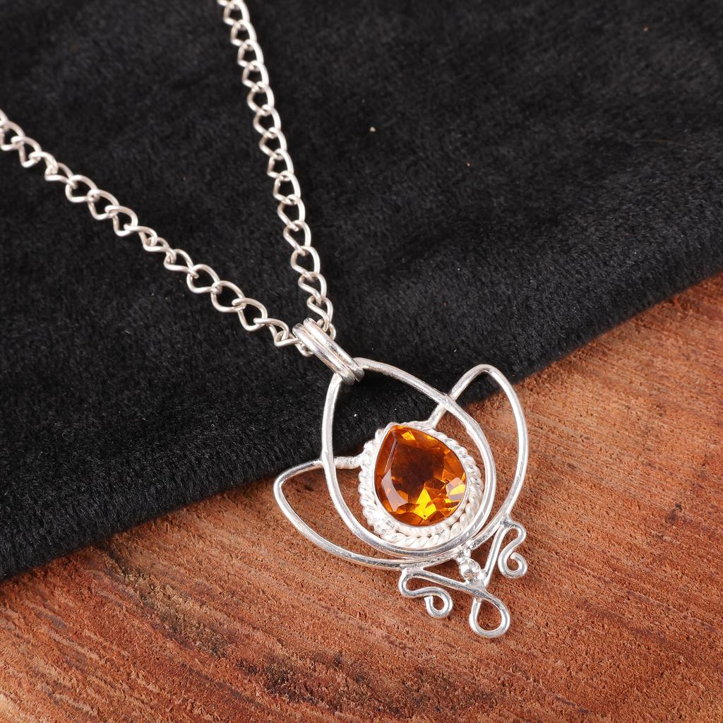 Citrine Pendant, 925 Solid Sterling Silver Gemstone Jewelry, Handmade Pendant, For Thanksgiving Gift