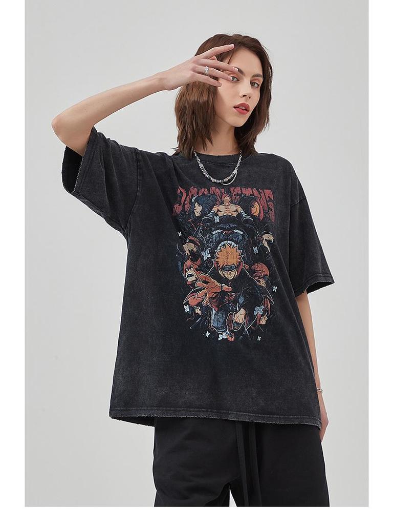 ARTIE Men's Retro Ripped Naruto Payne Print White T-shirt - Short Sleeve, Distressed Design.