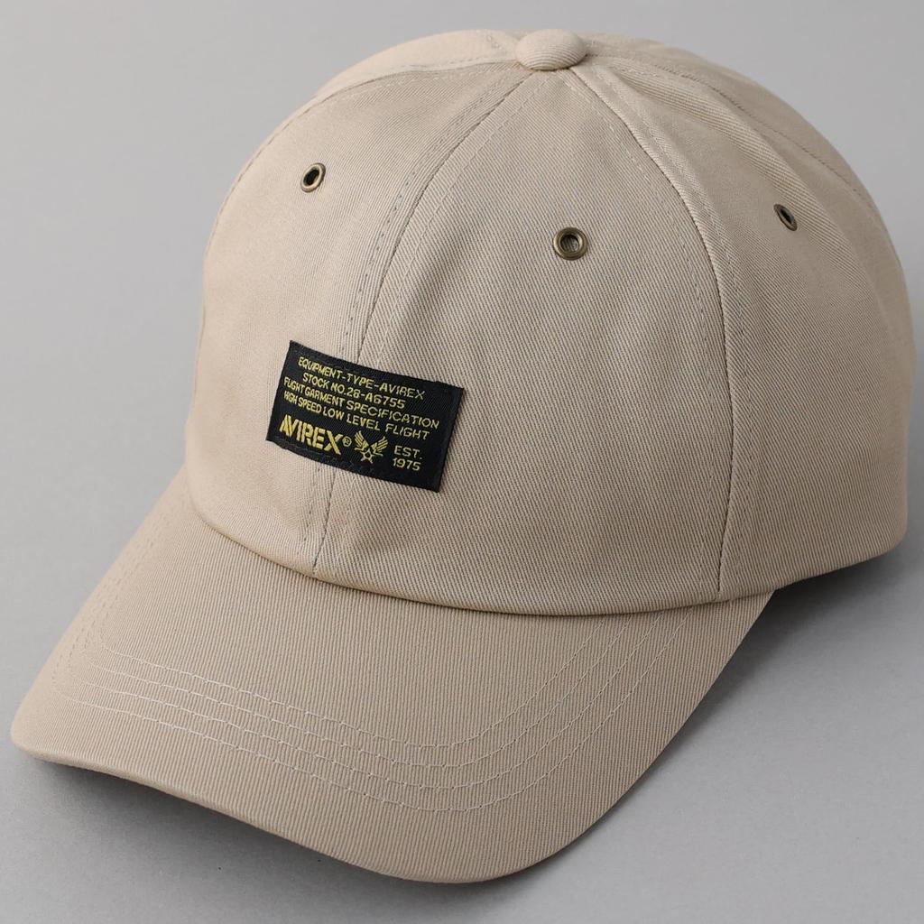 AVIREX Cap Military Tag 6 Panel Baseball Cap Low Cap Men Beige Free Size