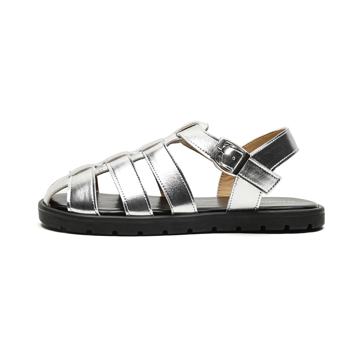 

Weiwei girl 8397-3 французские римские сандалии женская летняя одежда серебряные ретро высококачественные плетеные туфли в клетку для свиней 36 серебряный