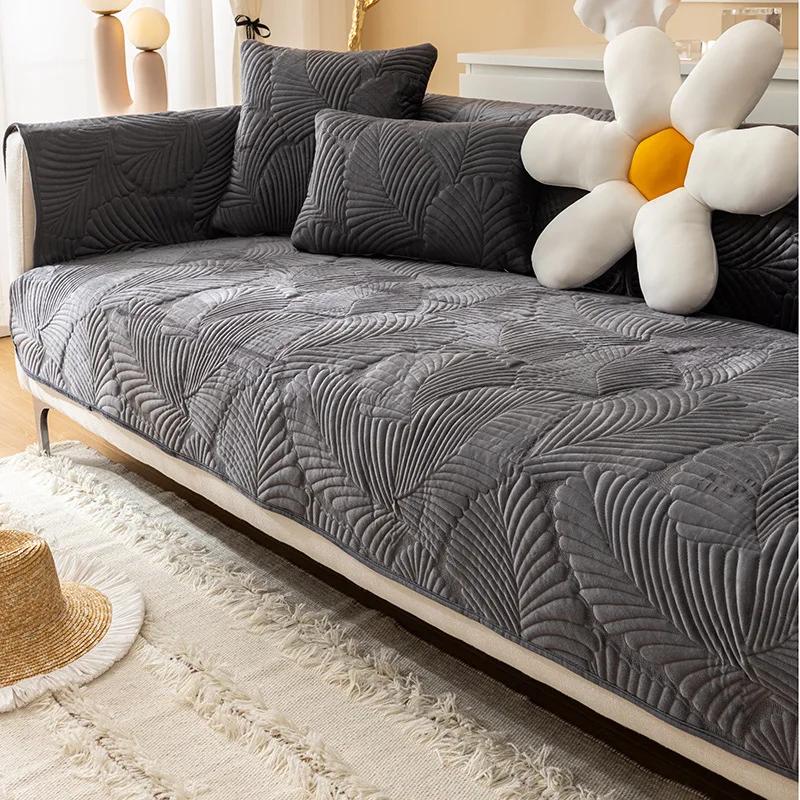 Thicken Plush Sofa Cover Living Room Skin Friendly Jacquard Sofa Towel Anti-slip Solid Color Sofa Protector Slipcovers Removable