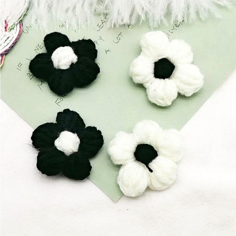 1PC Knitted Flowers Manual Clothing Hand Hook Flower Wedding Party Decor Puff Hat Floral Petals Children Hair Clip Accessories