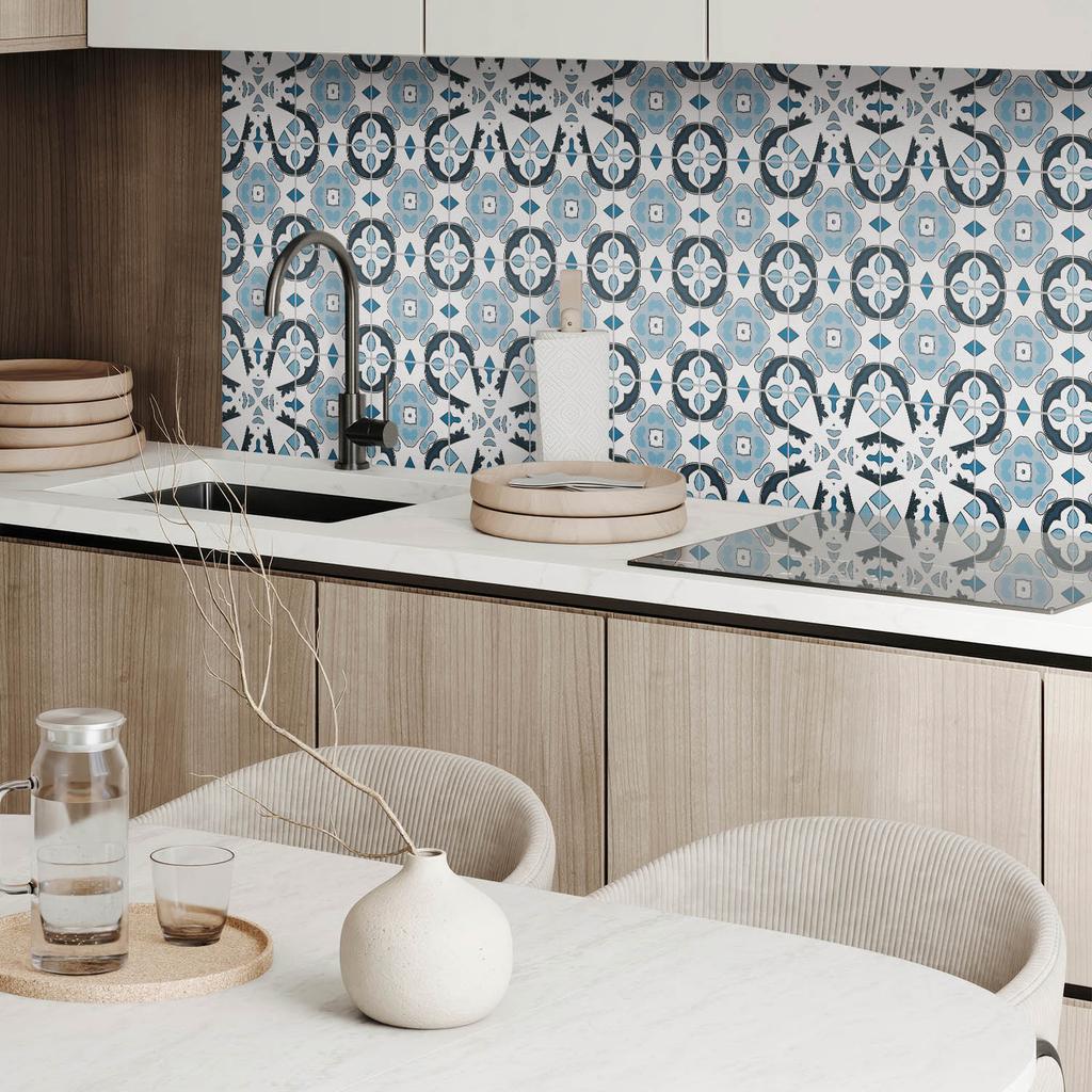 Self-adhesive Vinyl Tile Covering with Graphics for the Kitchen 120x60 Cm Geometric Tile Pattern